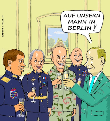 Cartoon: Freude über Ramstein (medium) by Barthold tagged ramstein,treffen,januar,2023,scholz,verhinderung,lieferung,kampfpanzer,leopard,zwei,ukraine,walerie,gerassimow,sergej,schoigu,jewgeni,prigoschin,gruppe,wagner,surowikin,putin,sekt,champagner,anstoßen,cartoon,karikatur,barthold,rammstein,treffen,januar,2023,scholz,verhinderung,lieferung,kampfpanzer,leopard,zwei,ukraine,walerie,gerassimow,sergej,schoigu,jewgeni,prigoschin,gruppe,wagner,surowikin,putin,sekt,champagner,anstoßen,cartoon,karikatur,barthold