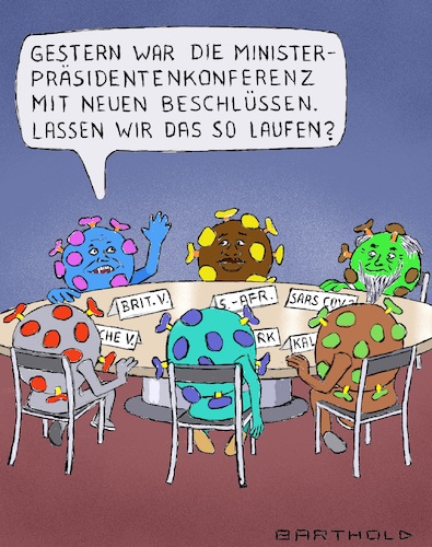 Cartoon: Konferenz der Mutanten (medium) by Barthold tagged corona,pandemie,ministerpräsidententreffen,märz,03,2021,verlängerung,shutdown,lockdown,lockerungen,testungen,impfungen,cartoon,karikatur,barthold,corona,pandemie,ministerpräsidententreffen,märz,03,2021,verlängerung,shutdown,lockdown,lockerungen,testungen,impfungen,cartoon,karikatur,barthold