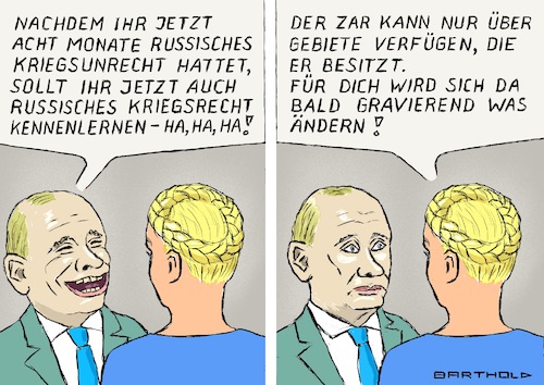 Cartoon: Kriegsrecht (medium) by Barthold tagged wladimir,putin,personifizierte,ukraine,kriegsunrecht,kriegsrecht,luhansk,donezk,saporischschia,cherson,rückeroberungen,ukrainer,cartoon,karikatur,barthold,wladimir,putin,personifizierte,ukraine,kriegsunrecht,kriegsrecht,luhansk,donezk,saporischschia,cherson,rückeroberungen,ukrainer,cartoon,karikatur,barthold