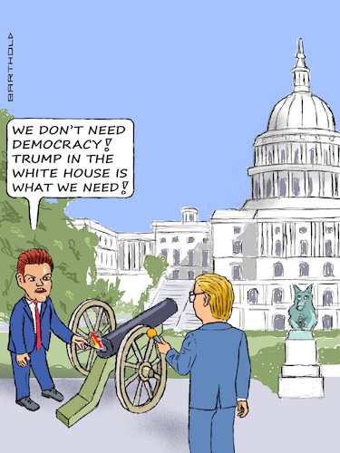 Cartoon: Matt Gaetz real intention (medium) by Barthold tagged matt,gaetz,congress,member,house,representatives,initiation,motion,speaker,republican,kevin,mccarthy,cannon,directed,capitol,washington,core,democracy,cartoon,caricature,barthold,matt,gaetz,congress,member,house,representatives,initiation,motion,speaker,republican,kevin,mccarthy,cannon,directed,capitol,washington,core,democracy,cartoon,caricature,barthold