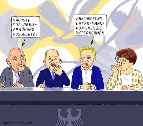 Cartoon: Müde und angeschlagen (medium) by Barthold tagged pressekonferenz,drittes,entlastungspaket,omid,nouripour,olaf,scholz,christian,lindner,saskia,esken,beule,blaues,auge,verletzte,blutende,lippe,gähnen,cartoon,karikatur,barthold,pressekonferenz,drittes,entlastungspaket,omid,nouripour,olaf,scholz,christian,lindner,saskia,esken,beule,blaues,auge,verletzte,blutende,lippe,gähnen,cartoon,karikatur,barthold