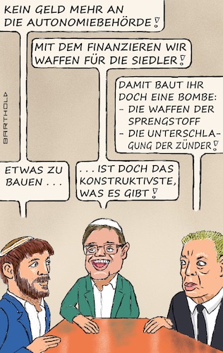 Cartoon: Nationalreligiöse zündeln (medium) by Barthold tagged regierung,kabinett,netanyahu,nationalreligiöse,brechen,recht,unterschlagung,palästinensische,steuereinnahmen,beeinträchtigung,autonomieverwaltung,westbank,waffenausgabe,siedler,finanzminister,bezalel,smotrich,minister,nationale,sicherheit,itamar,ben,gvir,verteidigungsminister,joaw,galant,stimme,vernunft,cartoon,karikatur,barthold,regierung,kabinett,netanyahu,nationalreligiöse,brechen,recht,unterschlagung,palästinensische,steuereinnahmen,beeinträchtigung,autonomieverwaltung,westbank,waffenausgabe,siedler,finanzminister,bezalel,smotrich,minister,nationale,sicherheit,itamar,ben,gvir,verteidigungsminister,joaw,galant,stimme,vernunft,cartoon,karikatur,barthold