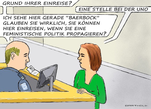 Cartoon: Neuer Wind in den USA (medium) by Barthold tagged annalena,baerbock,präsidentin,uno,vollversammlung,ein,jahr,september,2025,flughafen,einreisekontrolle,abweisung,grund,bekenntnis,feministische,politik,fiktiv,cartoon,karikatur,barthold,annalena,baerbock,präsidentin,uno,vollversammlung,ein,jahr,september,2025,flughafen,einreisekontrolle,abweisung,grund,bekenntnis,feministische,politik,fiktiv,cartoon,karikatur,barthold