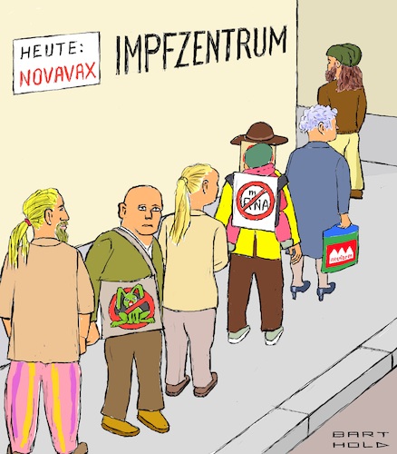 Cartoon: Novavax-Impfung (medium) by Barthold tagged impfstoff,nuvaxovid,hersteller,novavax,proteinimpfstoff,mrna,frei,skeptiker,akzeptanz,impfzentrum,schlange,protest,plakate,reformhaus,einkaufstüte,ökos,alternative,aussteiger,cartoon,karikatur,barthold,impfstoff,nuvaxovid,hersteller,novavax,proteinimpfstoff,mrna,frei,skeptiker,akzeptanz,impfzentrum,schlange,plakate,reformhaus,einkaufstüte,ökos,alternative,aussteiger,cartoon,karikatur,barthold