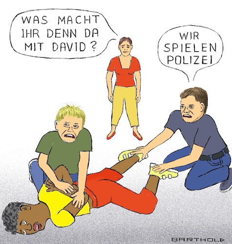 Cartoon: Polizeirassismus macht Schule (medium) by Barthold tagged polizei,nordrheinwestphalen,nrw,rechte,chatgruppen,nazihetze,rassismus,fremdenhass,netzwerk,whatsapp,erschütterung,vertrauen,kinder,farbiger,keilerei,fixierung,vorbild,spielen,rollenspiel,cartoon,karikatur,barthold,polizei,nordrheinwestphalen,nrw,rechte,chatgruppen,nazihetze,rassismus,fremdenhass,netzwerk,whatsapp,erschütterung,vertrauen,kinder,farbiger,keilerei,fixierung,vorbild,spielen,rollenspiel,cartoon,karikatur,barthold