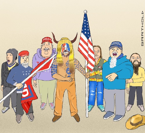 Cartoon: The Saviors of America (medium) by Barthold tagged mob,assault,capitol,washington,dc,january,06,2021,instigator,donald,trump,five,fatalities,contempt,democracy,conspiracy,theory,stolen,election,jake,angeli,qanon,oath,keepers,proud,boys,cartoon,caricature,barthold,mob,assault,capitol,washington,dc,january,06,2021,instigator,donald,trump,five,fatalities,contempt,democracy,conspiracy,theory,stolen,election,jake,agneli,qanon,oath,keepers,proud,boys,cartoon,caricature,barthold