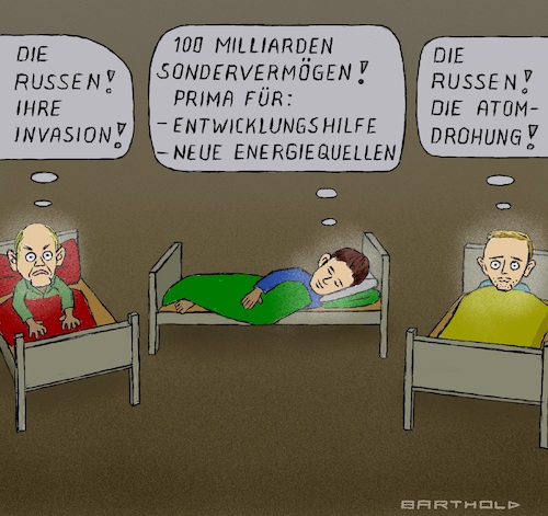 Cartoon: Unterschiedliche Wahrnehmung (medium) by Barthold tagged eroberungskrieg,angriffskrieg,russland,ukraine,beschluss,einsatz,100,milliarden,euro,sondervermögen,modernisierung,ertüchtigung,bundeswehr,abweichler,sven,christian,kindler,grüne,entwicklungspolitik,schlafzimmer,ampel,koalitionäre,cool,panisch,cartoon,karikatur,barthold,eroberungskrieg,angriffskrieg,russland,ukraine,beschluss,einsatz,100,milliarden,euro,sondervermögen,modernisierung,ertüchtigung,bundeswehr,abweichler,sven,christian,kindler,grüne,entwicklungspolitik,schlafzimmer,ampel,koalitionäre,cool,panisch,cartoon,karikatur,barthold