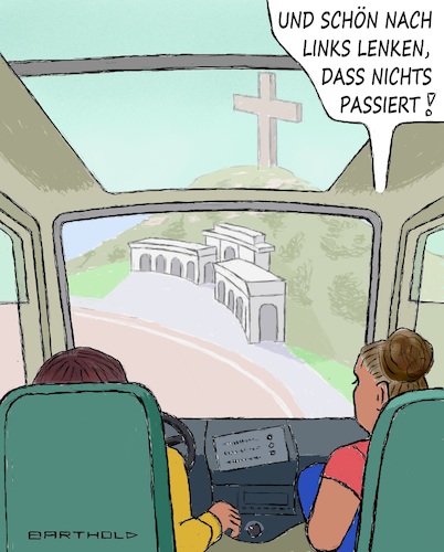 Cartoon: Unterwegs im Bus Espana (medium) by Barthold tagged spanien,parlamentswahl,2023,linkskoalition,contra,rechtskoalition,mausoleum,tal,der,gefallenen,bis,2019,bestattungsort,francisco,franco,petro,sanchez,psoe,alberto,nunez,feijoo,pp,bus,kurve,cartoon,karikatur,barthold,spanien,parlamentswahl,2023,linkskoalition,contra,rechtskoalition,mausoleum,tal,der,gefallenen,petro,sanchez,psoe,alberto,nunez,feijoo,pp,bus,kurve,cartoon,karikatur,barthold