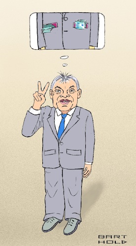 Cartoon: Viktor reklamiert Victory (medium) by Barthold tagged viktor,orban,regierungschef,ungarn,eu,corona,hilfsfond,haushalt,blockade,verknüpfung,rechtsstaatskonditionalität,rechtsstaatsklausel,unabhängigkeit,justiz,freie,presse,vermittlung,deutsche,ratspräsidentschaft,kompromiss,verzögerung,eugh,urteil,taschen,banknoten,korruption,geld,cartoon,karikatur,barthold,viktor,orban,regierungschef,ungarn,eu,corona,hilfsfond,haushalt,blockade,verknüpfung,rechtsstaatskonditionalität,rechtsstaatsklausel,unabhängigkeit,justiz,freie,presse,vermittlung,deutsche,ratspräsidentschaft,kompromiss,verzögerung,eugh,urteil,taschen,banknoten,korruption,geld,cartoon,karikatur,barthold