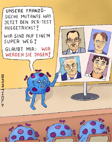 Cartoon: Viren - besser gehts nicht! (medium) by Barthold tagged corona,virus,pandemie,französische,bretonische,mutante,pcr,test,untauglich,vortrag,referent,projektionswand,jens,spahn,gesundheitsminister,karl,lauterbach,lothar,wieler,rki,christian,drosten,charite,jagen,zitat,alexander,gauland,cartoon,karikatur,barthold,corona,virus,pandemie,französische,mutante,pcr,test,untauglich,vortrag,referent,projektionswand,jens,spahn,gesundheitsminister,karl,lauterbach,gesundheitsexperte,lothar,wieler,rki,christian,drosten,charite,jagen,zitat,alexander,gauland,cartoon,karikatur,barthold