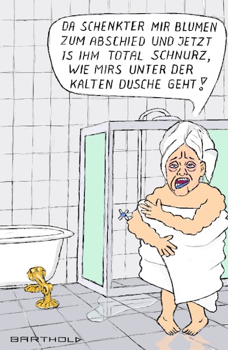 Cartoon: Vorgriff auf den Winter (medium) by Barthold tagged angela,merkel,ehemalige,kanzlerin,wladimir,putin,blumen,abschied,reduktion,drosselung,einstellung,gas,gaslieferung,winter,gasmangel,keine,heizung,kalt,duschen,dusche,ärger,cartoon,karikatur,barthold,angela,merkel,ehemalige,kanzlerin,wladimir,putin,blumen,abschied,reduktion,drosselung,einstellung,gaslieferung,winter,gasmangel,keine,heizung,kalt,duschen,ärger,cartoon,karikatur,barthold