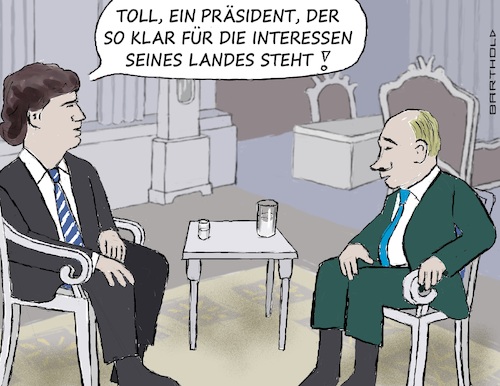 Cartoon: Was die Rechten an P. lieben (medium) by Barthold tagged putin,amerikanischer,journalist,tucker,carlson,interview,pressefoto,wladimirs,geschichtssicht,zahme,fragen,gelegenheit,selbstdarstellung,cartoon,karikatur,barthold,putin,amerikanischer,journalist,tucker,carlson,interview,pressefoto,wladimirs,geschichtssicht,zahme,fragen,gelegenheit,selbstdarstellung,cartoon,karikatur,barthold