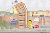 Cartoon: Die Luft ist raus! (small) by Barthold tagged vw,volkswagen,harter,sanierungsplan,drei,werke,schließen,große,entlassungen,zehntausende,hochhaus,wolfsburg,aufgeblasen,byd,mann,zieht,löst,stöpsel,cartoon,karikatur,barthold