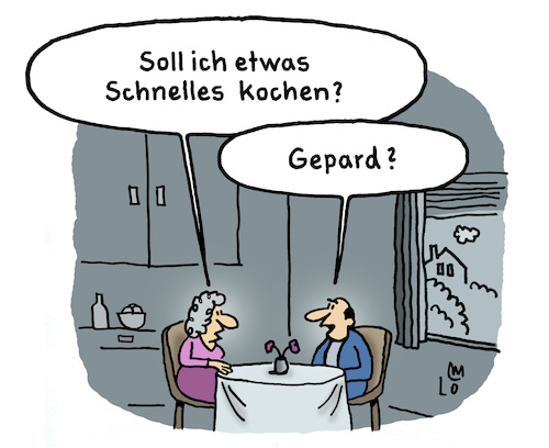 Cartoon: Abendessen (medium) by Lo Graf von Blickensdorf tagged schnelles,essen,kochen,imbiss,ehepaar,beziehung,küche,gepard,raubtier,karikatur,lo,graf,cartoon,nahrung,ernährung,wortspiel,politik,rentner,mann,frau,küchentisch,schnelles,essen,kochen,imbiss,ehepaar,beziehung,küche,gepard,raubtier,karikatur,lo,graf,cartoon,nahrung,ernährung,wortspiel,politik,rentner,mann,frau,küchentisch