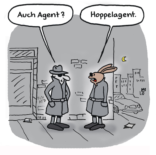 Cartoon: Agententreff (medium) by Lo Graf von Blickensdorf tagged geheimdienst,spionage,karikatur,lo,graf,cartoon,nacht,mond,hase,james,bond,bka,bnd,bundesnachrichtendienst,spion,agent,doppelagent,geheim,cia,schlapphut,verfassungsschutz,mad,konspirativ,kurier,toterbriefkasten,afd,nachrichtendienst,agenten,topsecret,geheimdienst,spionage,karikatur,lo,graf,cartoon,nacht,mond,hase,james,bond,bka,bnd,bundesnachrichtendienst,spion,agent,doppelagent,geheim,cia,schlapphut,verfassungsschutz,mad,konspirativ,kurier,toterbriefkasten,afd,nachrichtendienst,agenten,topsecret