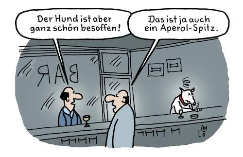 Cartoon: Barbesuch (medium) by Lo Graf von Blickensdorf tagged hund,barbesuch,hunderasse,aperol,spitz,spritz,theke,barkeeper,barmann,karikatur,lo,graf,cartoon,alkohol,longdrink,gast,getränk,hund,barbesuch,hunderasse,aperol,spitz,spritz,theke,barkeeper,barmann,karikatur,lo,graf,cartoon,alkohol,longdrink,gast,getränk