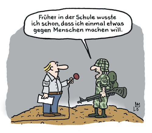 Cartoon: Berufswunsch (medium) by Lo Graf von Blickensdorf tagged berufung,beruf,legionär,wehrdienstleistende,kind,berufswunsch,berufsberatung,schule,soldat,militär,töten,menschen,gewehr,tucholsky,kriegsdienst,verweigerer,wehrdienst,bundeswehr,armee,krieg,gewalt,karikatur,satire,lo,graf,cartoon,interview,presse,berufung,beruf,legionär,wehrdienstleistende,kind,berufswunsch,berufsberatung,schule,soldat,militär,töten,menschen,gewehr,tucholsky,kriegsdienst,verweigerer,wehrdienst,bundeswehr,armee,krieg,gewalt,karikatur,satire,lo,graf,cartoon,interview,presse