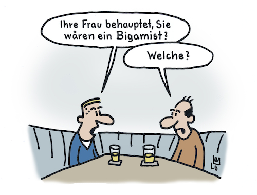 Cartoon: Bigamist (medium) by Lo Graf von Blickensdorf tagged bigamie,bigamist,doppelehe,vielehe,polyamorie,ehe,ehemann,ehefrau,vielweiberei,kneipe,männer,karikatur,lo,graf,cartoon,bigamie,bigamist,doppelehe,vielehe,polyamorie,ehe,ehemann,ehefrau,vielweiberei,kneipe,männer,karikatur,lo,graf,cartoon