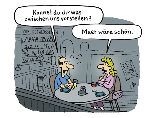 Cartoon: Dating (medium) by Lo Graf von Blickensdorf tagged blind,date,kneipe,club,paar,pärchen,mann,frau,bier,wein,meer,liebe,beziehung,flirt,single,missverständnis,karikatur,lo,graf,cartoon,theke,rendevous,blind,date,kneipe,club,paar,pärchen,mann,frau,bier,wein,meer,liebe,beziehung,flirt,single,missverständnis,karikatur,lo,graf,cartoon,theke,rendevous