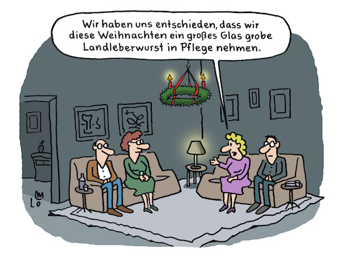 Cartoon: Eine gute Tat (medium) by Lo Graf von Blickensdorf tagged weihnachten,eine,gute,tat,familie,grobe,landleberwurst,in,pflege,gutes,tun,gutmenschen,karikatur,lo,graf,cartoon,adventskranz,sofa,kerzen,bedürftige,engagement,advent,wohltätigkeit,weihnachten,eine,gute,tat,familie,grobe,landleberwurst,in,pflege,gutes,tun,gutmenschen,karikatur,lo,graf,cartoon,adventskranz,sofa,kerzen,bedürftige,engagement,advent,wohltätigkeit