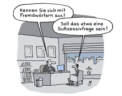 Cartoon: Fangfrage (medium) by Lo Graf von Blickensdorf tagged bewerbung,chef,job,arbeit,personalchef,karikatur,lo,cartoon,schreibtisch,bewerber,sukzessiv,suggestiv,frage,büro,fangfrage,bewerbung,chef,job,arbeit,personalchef,karikatur,lo,cartoon,schreibtisch,bewerber,sukzessiv,suggestiv,frage,büro,fangfrage