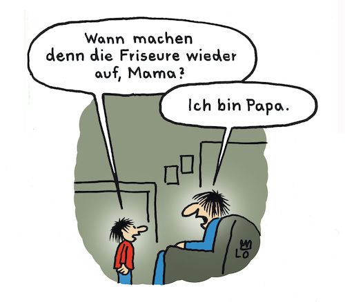 Cartoon: Haarig (medium) by Lo Graf von Blickensdorf tagged friseur,frisör,geschlossen,pandemie,corona,covid19,coronamaßnahmen,lockdown,kind,vater,mutter,papa,mama,zuhause,lange,haare,schneiden,haarschnitt,verwechselung,karikatur,lo,cartoon,regeln,quarantäne,kontaktbeschränkungen,friseursalon,haarig,junge,eltern,friseur,frisör,geschlossen,pandemie,corona,covid19,coronamaßnahmen,lockdown,kind,vater,mutter,papa,mama,zuhause,lange,haare,schneiden,haarschnitt,verwechselung,karikatur,lo,cartoon,regeln,quarantäne,kontaktbeschränkungen,friseursalon,haarig,junge,eltern