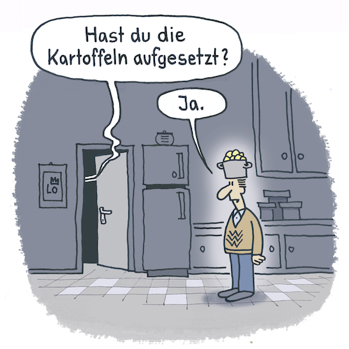 Cartoon: Haushaltshilfe (medium) by Lo Graf von Blickensdorf tagged küche,hausfrau,hausmann,haushaltshilfe,kartoffeln,cartoon,karikatur,salzkartoffeln,frau,mann,ehepaar,kochen,mittagessen,comedy,männer,ernährung,deutschland,privat,küche,hausfrau,hausmann,haushaltshilfe,kartoffeln,cartoon,karikatur,salzkartoffeln,frau,mann,ehepaar,kochen,mittagessen,comedy,männer,ernährung,deutschland,privat