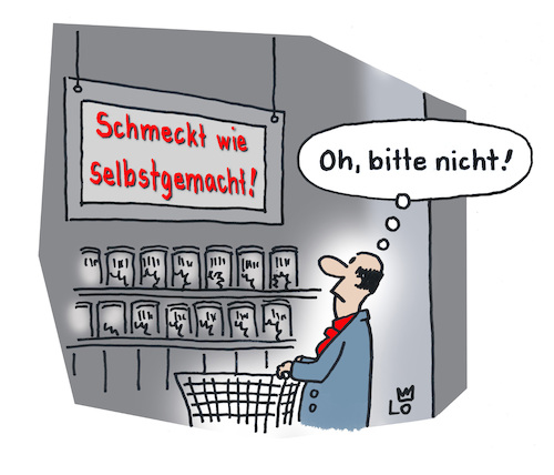 Cartoon: Hobbykoch (medium) by Lo Graf von Blickensdorf tagged selbstgemacht,supermarkt,discounter,nahrung,dosengericht,fertiggericht,einkaufswagen,lidl,aldi,karikatur,lo,cartoon,erbseneintopf,linseneintopf,küche,koch,dose,büchse,tiefkühlkost,kochkunst,lebensmittel,foodporn,selbstgemacht,supermarkt,discounter,dosengericht,fertiggericht,einkaufswagen,lidl,aldi,karikatur,lo,cartoon,erbseneintopf,linseneintopf,küche,koch,dose,büchse,tiefkühlkost,kochkunst