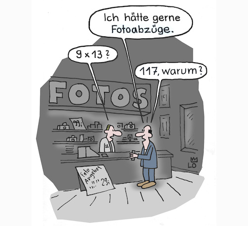 Cartoon: Im Fotoladen (medium) by Lo Graf von Blickensdorf tagged foto,abzüge,vergrößerungen,fotolabor,cartoon,karikatur,geschäft,verkäufer,kunde,mann,kamera,lo,film,entwickeln,mathematik,rechenaufgabe,bildgröße,foto,abzüge,vergrößerungen,fotolabor,cartoon,karikatur,geschäft,verkäufer,kunde,mann,kamera,lo,film,entwickeln,mathematik,rechenaufgabe,bildgröße