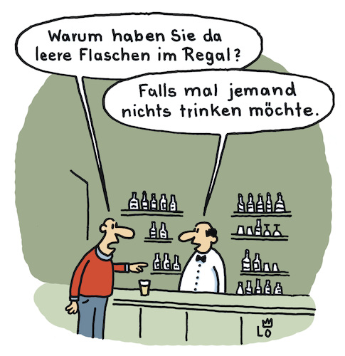 Cartoon: In der Bar (medium) by Lo Graf von Blickensdorf tagged leergut,flaschen,bar,theke,tresen,hotelbar,kneipe,gastwirtschaft,mann,barkeeper,getränke,gastronomie,service,gastfreundlich,karikatur,lo,cartoon,leergut,flaschen,bar,theke,tresen,hotelbar,kneipe,gastwirtschaft,mann,barkeeper,getränke,gastronomie,service,gastfreundlich,karikatur,lo,cartoon