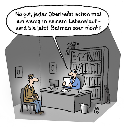 Cartoon: Lebenslauf (medium) by Lo Graf von Blickensdorf tagged bewerbung,personalchef,personalbüro,chef,lebenslauf,batman,superman,büro,schreibtisch,stellengesuch,beruf,karikatur,lo,cartoon,mann,jobcenter,arbeitsamt,angeber,übertreiben,bewerbung,personalchef,personalbüro,chef,lebenslauf,batman,superman,büro,schreibtisch,stellengesuch,beruf,karikatur,lo,cartoon,mann,jobcenter,arbeitsamt,angeber,übertreiben