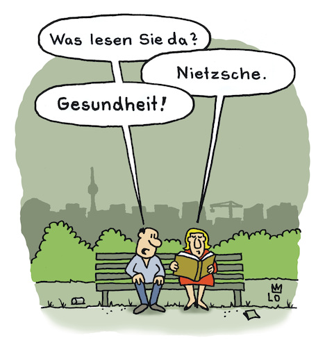 Cartoon: Lesen im Park (medium) by Lo Graf von Blickensdorf tagged lesen,im,park,buch,frage,mann,neugier,friedrich,nietzsche,peitsche,philosoph,frau,karikatur,lo,cartoon,ruhe,sommer,in,der,stadt,gesundheit,niesen,lesen,im,park,buch,frage,mann,neugier,friedrich,nietzsche,peitsche,philosoph,frau,karikatur,lo,cartoon,ruhe,sommer,in,der,stadt,gesundheit,niesen