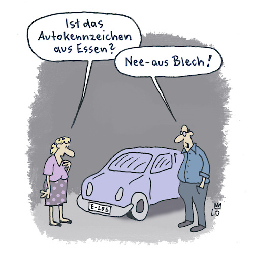 Cartoon: Mißverständnis (medium) by Lo Graf von Blickensdorf tagged stadt,essen,kfz,nummernschild,auto,verkehr,mann,frau,mißverständnis,zulassung,versicherung,frage,stadt,essen,kfz,nummernschild,auto,verkehr,mann,frau,mißverständnis,zulassung,versicherung,frage