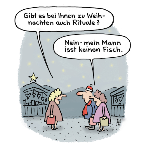 Cartoon: Rituale (medium) by Lo Graf von Blickensdorf tagged weihnachtsessen,heiligabend,kartoffelsalat,würstchen,gänsebraten,aal,fisch,weihnachtsmarkt,nachbarin,weihnachtstage,festtage,feiertage,winter,ehemann,ehefrau,fremdwort,weihnachtsessen,heiligabend,kartoffelsalat,würstchen,gänsebraten,aal,fisch,weihnachtsmarkt,nachbarin,weihnachtstage,festtage,feiertage,winter,ehemann,ehefrau,fremdwort