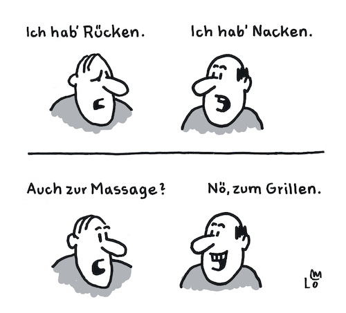 Cartoon: Rücken (medium) by Lo Graf von Blickensdorf tagged nacken,rücken,kotelett,grill,grillen,massage,rückenmassage,fleisch,cartoon,nacken,rücken,kotelett,grill,grillen,massage,rückenmassage,fleisch,cartoon