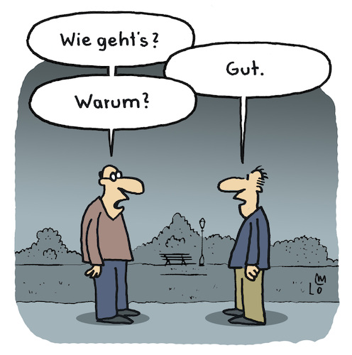 Cartoon: Smalltalk (medium) by Lo Graf von Blickensdorf tagged männer,wie,gehts,unterhaltung,konservation,schwätzchen,befinden,gut,schlecht,cartoon,karikatur,lo,graf,schwatz,plauderei,plaudern,park,draußen,hinterfragen,floskel,männer,wie,gehts,unterhaltung,konservation,schwätzchen,befinden,gut,schlecht,cartoon,karikatur,lo,graf,schwatz,plauderei,plaudern,park,draußen,hinterfragen,floskel