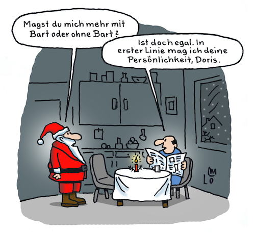 Cartoon: St. Nikolaus (medium) by Lo Graf von Blickensdorf tagged weihnachtsmann,nikolaus,ehefrau,ehemann,mann,frau,küche,persönlichkeit,witz,mit,bart,doris,karikatur,lo,graf,cartoon,verkleidung,advent,st,zeitung,küchentisch,gesellschaft,geschlechter,liebe,beziehung,weihnachtsmann,nikolaus,ehefrau,ehemann,mann,frau,küche,persönlichkeit,witz,mit,bart,doris,karikatur,lo,graf,cartoon,verkleidung,advent,st,zeitung,küchentisch,gesellschaft,geschlechter,liebe,beziehung