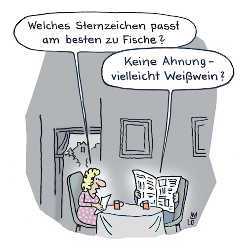 Cartoon: Sternzeichen (medium) by Lo Graf von Blickensdorf tagged esoterik,horoskop,astrologie,schleschter,zuhörer,paar,ehepaar,beziehung,mann,frau,cartoon,karikatur,lo,fische,wein,gesellschaft,lebensmittel,weißwein,küche,nahrung,natur,tiere,astro,esoterik,horoskop,astrologie,schleschter,zuhörer,paar,ehepaar,beziehung,mann,frau,cartoon,karikatur,lo,fische,wein,gesellschaft,lebensmittel,weißwein,küche,nahrung,natur,tiere,astro