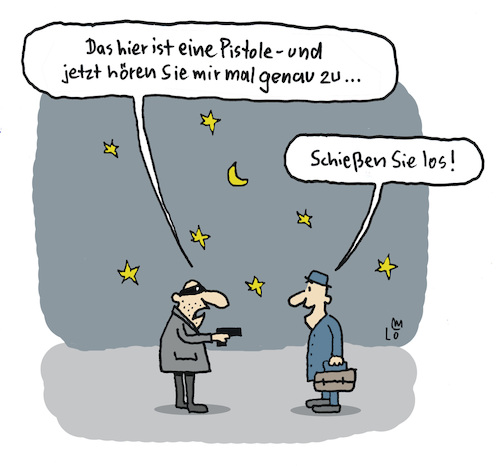 Cartoon: Verhängnisvolle Antwort (medium) by Lo Graf von Blickensdorf tagged räuber,überfall,kriminalität,kriminell,naiv,antwort,raubüberfall,pistole,los,schießen,redensart,mann,nacht,raub,straßenraub,karikatur,graf,lo,cartoon,dieb,stehlen,politik,räuber,überfall,kriminalität,kriminell,naiv,antwort,raubüberfall,pistole,los,schießen,redensart,mann,nacht,raub,straßenraub,karikatur,graf,lo,cartoon,dieb,stehlen,politik