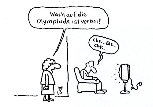 Cartoon: Vorbei (medium) by Lo Graf von Blickensdorf tagged olympische,spiele,paris,sport,mann,frau,fernseher,müde,langweilig,schnarchen,zu,hause,ehepaar,einschläfernd,olympische,spiele,paris,sport,mann,frau,fernseher,müde,langweilig,schnarchen,zu,hause,ehepaar,einschläfernd