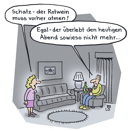 Cartoon: Weinkenner (medium) by Lo Graf von Blickensdorf tagged rotwein,sommelier,winzer,atmen,wohnzimmer,mann,frau,abend,weinflasche,weinglas,weinkenner,karikatur,cartoon,lo,rebstock,vino,tinto,trauben,dekantieren,alkohol,cabernet,merlot,wein,rotwein,sommelier,winzer,atmen,wohnzimmer,mann,frau,abend,weinflasche,weinglas,weinkenner,karikatur,cartoon,lo,rebstock,vino,tinto,trauben,dekantieren,alkohol,cabernet,merlot,wein