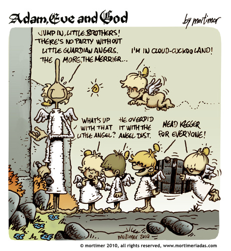 Cartoon: Adam Eve and God 46 (medium) by mortimer tagged mortimer,mortimeriadas,cartoon,comic,biblical,adam,eve,god,snake,paradise,bible,illustration,adam,eva,garten eden,bibel,religion,glaube,garten,eden