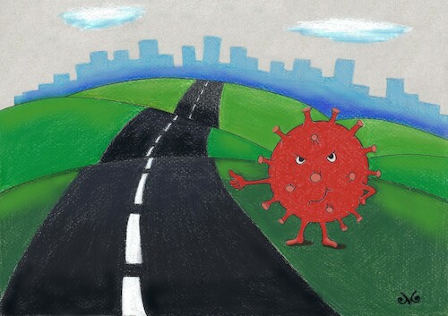 Cartoon: On The Road Again (medium) by menekse cam tagged road,covid19,coronairus,hitchhicker,hitchhicking,pandemic,menekse,cam,cartoon,road,covid19,coronairus,hitchhicker,hitchhicking,pandemic,menekse,cam,cartoon