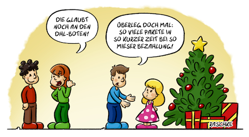 Cartoon: Das DHL-Märchen (medium) by Sven Raschke tagged weihnachten,weihnachtsmann,pakete,geschenke,dhl,post,märchen,weihnachten,weihnachtsmann,pakete,geschenke,dhl,post,märchen