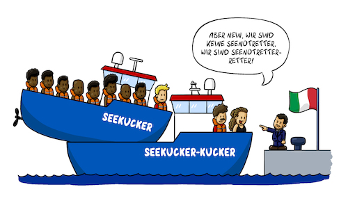 Cartoon: Klimaretter-Retter (medium) by Sven Raschke tagged seenotretter,flüchtlinge,salvini,italien,grenze,europa,fluchtrouten,seenotretter,flüchtlinge,salvini,italien,grenze,europa,fluchtrouten