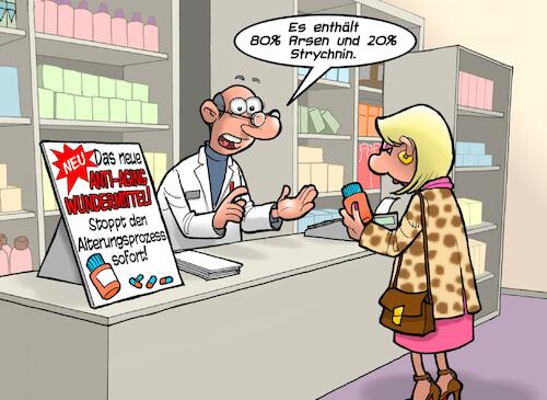 Cartoon: Anti Aging (medium) by Chris Berger tagged apotheke,wundermittel,anti,aging,alter,gift,strychnin,arsen,vergänglichkeit,schönheit,nahrungsergänzung,sterbehilfe,apotheke,wundermittel,anti,aging,alter,gift,strychnin,arsen,vergänglichkeit,schönheit,nahrungsergänzung,sterbehilfe