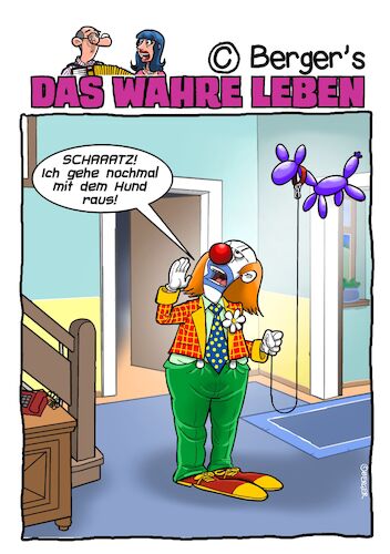 Cartoon: Clown Hund (medium) by Chris Berger tagged clown,hund,gassigehen,luftballon,clown,hund,gassigehen,luftballon