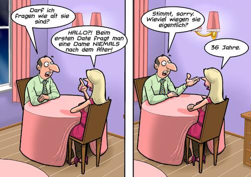 Cartoon: Erstes Date (medium) by Chris Berger tagged date,alter,benehmen,gewicht,fragen,peinlich,date,alter,benehmen,gewicht,fragen,peinlich