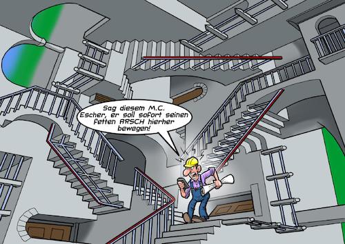 Cartoon: Escher (medium) by Chris Berger tagged architektur,bauwesen,escher,bau,nierderlande,surrealismus,op,art,architektur,bauwesen,escher,bau,nierderlande,surrealismus,op,art