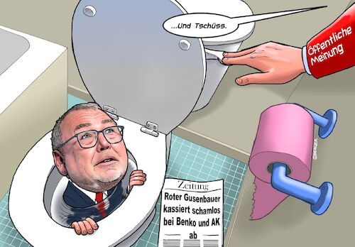 Cartoon: Flushed (medium) by Chris Berger tagged gusenbauer,ak,benko,signa,millionengage,sozialismus,korruption,managergehälter,gusenbauer,ak,benko,signa,millionengage,sozialismus,korruption,managergehälter